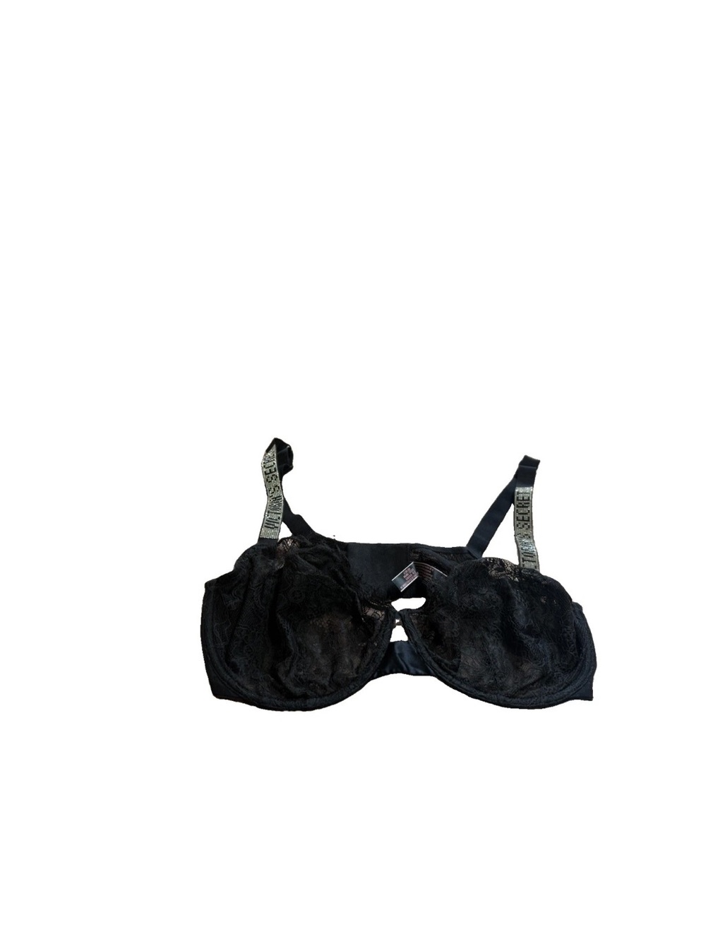 Victoria Secret Women’s Black Rhinestone Straps Sexy Unlined Demi Bra! 38DDD
